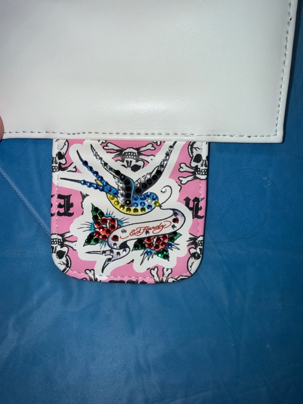 Ed Hardy Pink & Cream Floral Tattoo-Print Wallet with Gem Accents - Picture 5 of 6